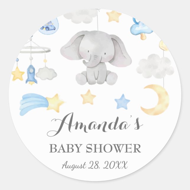 Sticker Rond Blue Elephant Garçon Stuff Jouets Baby shower (Devant)