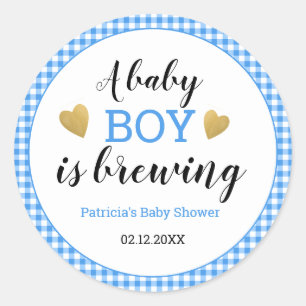 Sticker Rond Blue En vichy Baby Boy est en train de brasser le 