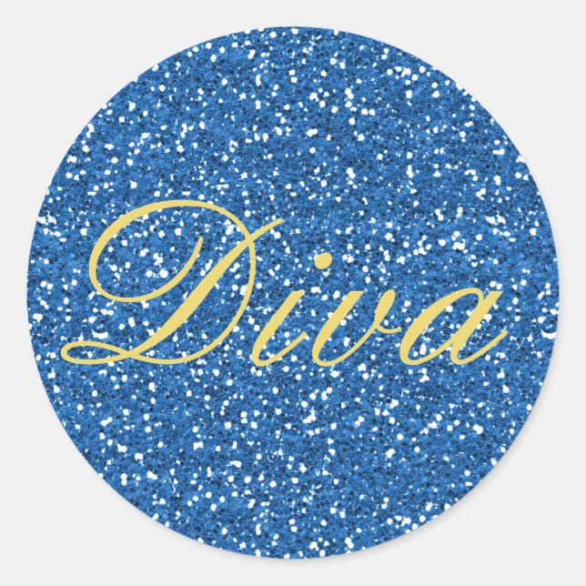 Sticker Rond Blue Faux Parties scintillant Diva (Devant)