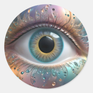 Sticker Rond Blue Female Eyeball Fractal Art,