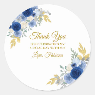 Sticker Rond Blue Floral & Gold