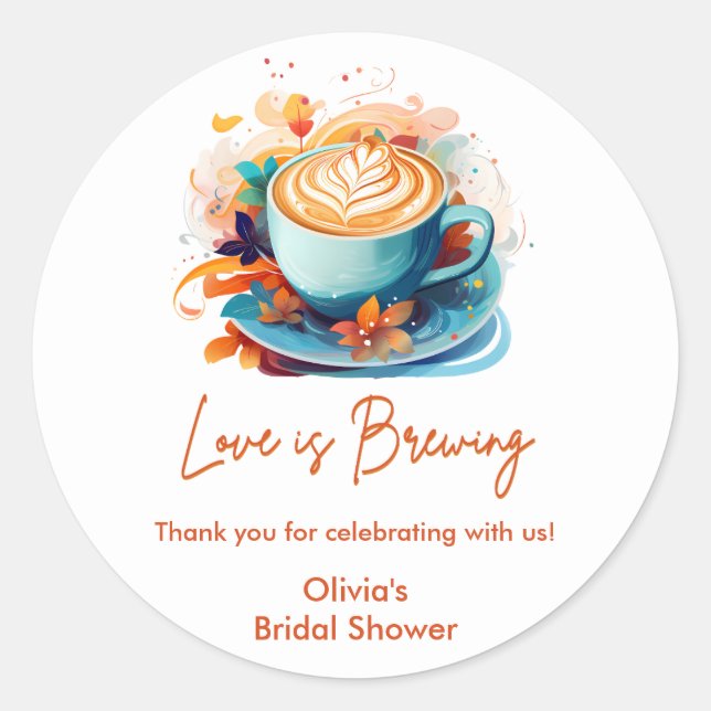 Sticker Rond Blue Floral Love prépare un café pour la douche de (Devant)