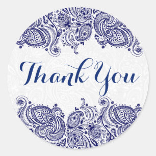 Sticker Rond Blue Floral Paisley Arrière - plan blanc