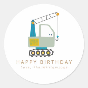 Sticker Rond Blue Forklift Truck Art Personnalisé Anniversaire