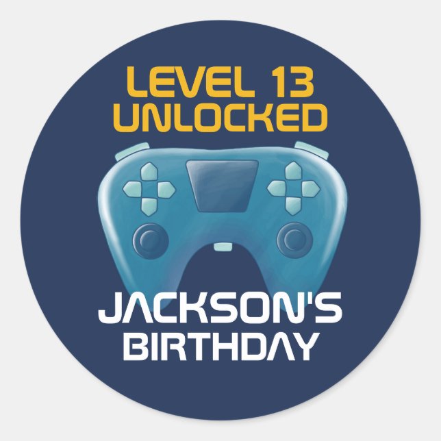 Sticker Rond Blue Gamer Jeu Garçon Niveau Déverrouillé Annivers (Devant)
