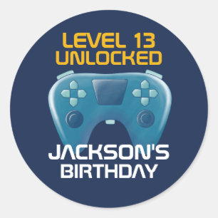 Sticker Rond Blue Gamer Jeu Garçon Niveau Déverrouillé Annivers