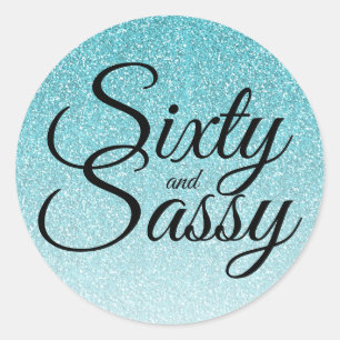 Sticker Rond Blue Glitter Ombré 60 et Sassy 60e Anniversaire