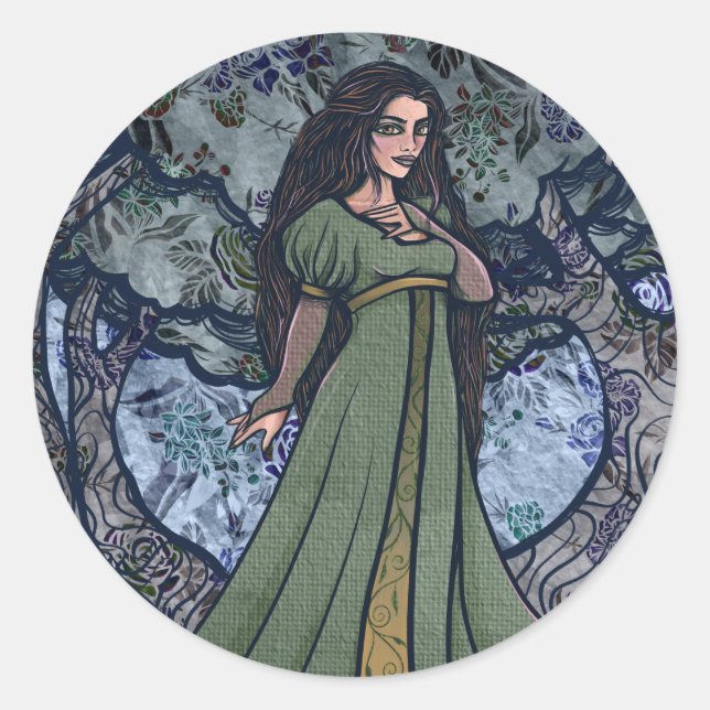 Sticker Rond Blue Goddess Woods Pagan Art Nature Goddesses (Devant)