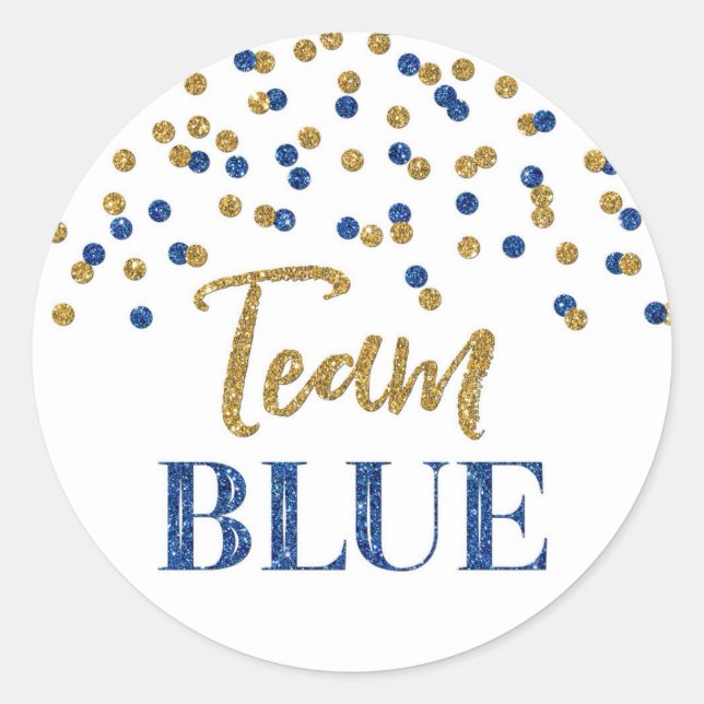 Sticker Rond Blue Gold Baby shower de révélation de genre Team  (Devant)