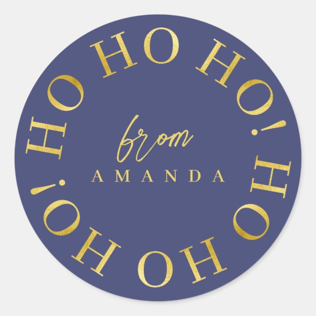 Sticker Rond Blue Gold Christmas Ho Ho Ho ID1009 (Devant)
