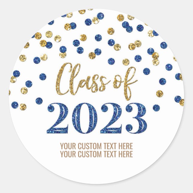 Sticker Rond Blue Gold Confetti Graduation 2023 (Devant)