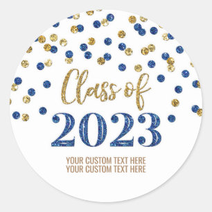 Sticker Rond Blue Gold Confetti Graduation 2023