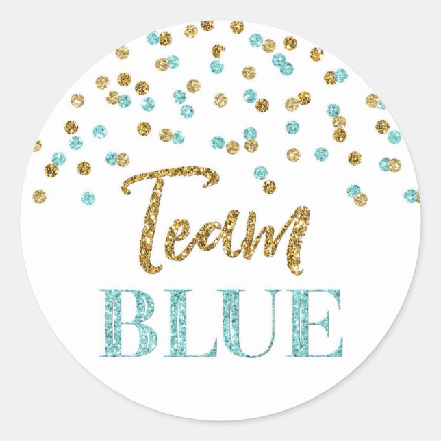 Sticker Rond Blue Gold Dots Baby shower de révélation de genre  (Devant)