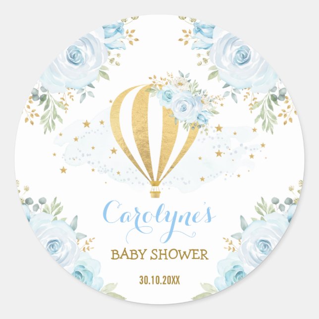 Sticker Rond Blue Gold Hot Air Balloon Voyage aventure Floral (Devant)