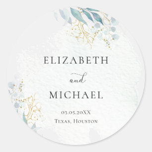 Sticker Rond Blue Gold ( Imitat) Watercolour Wedding Collection