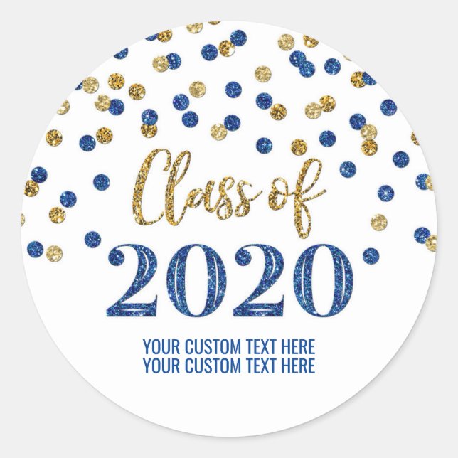 Sticker Rond Blue Gold Parties scintillant Confetti Graduation  (Devant)