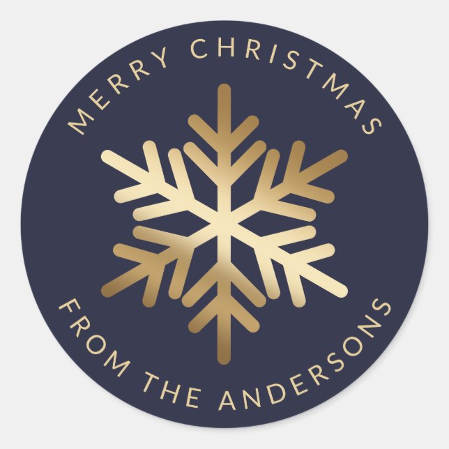 Sticker Rond Blue Gold Snowflake Family Merry Christmas (Devant)