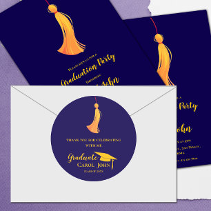 Sticker Rond Blue Gold Tassel 2025 Graduation Merci