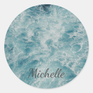 Sticker Rond Blue Green Ocean Summer Beach Waves Custom