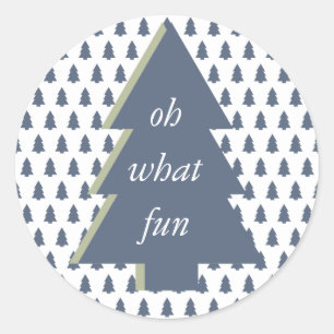Sticker Rond Blue Green Oh What Fun Christmas Tree Motif