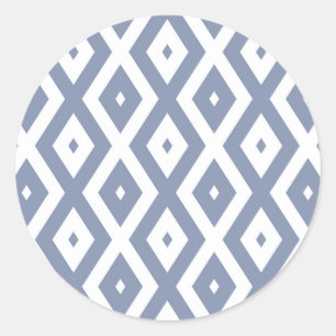 Sticker Rond Blue grey and white diamond pattern