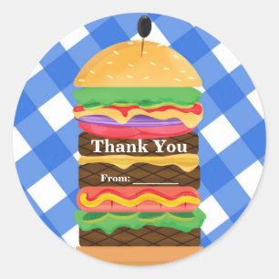 Sticker Rond Blue Hamburger Été Cuisine Barbecue Fête Favoriser