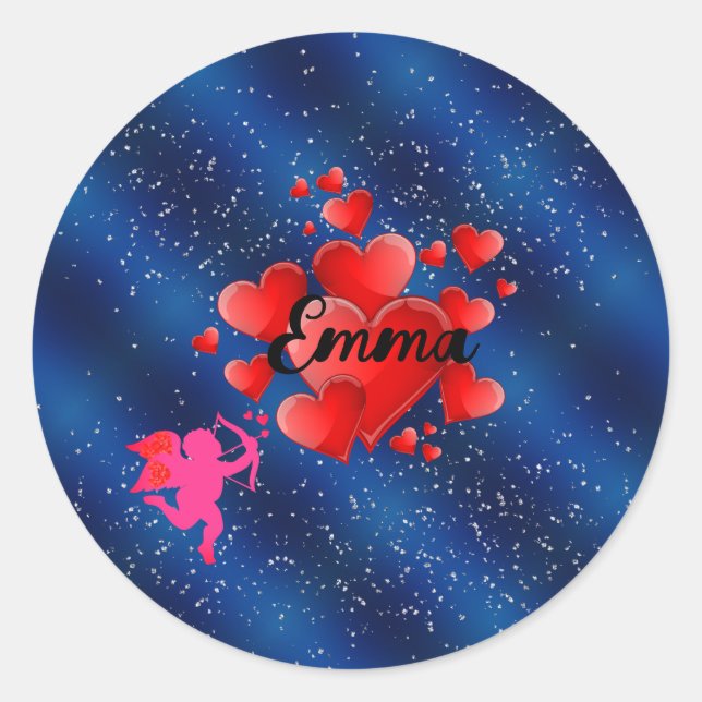 Sticker Rond Blue heart  romantic wallpaper (Devant)