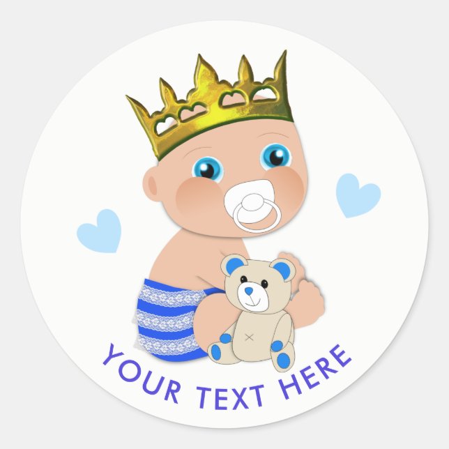 Sticker Rond Blue Hearts Prince Baby Boy Douche personnalisée (Devant)