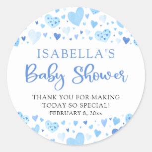 Sticker Rond Blue Hearts Valentine Sweetheart Baby shower