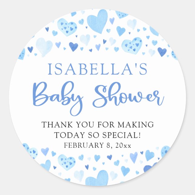 Sticker Rond Blue Hearts Valentine Sweetheart Baby shower (Devant)