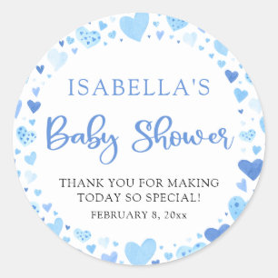 Sticker Rond Blue Hearts Valentine Sweetheart Baby shower