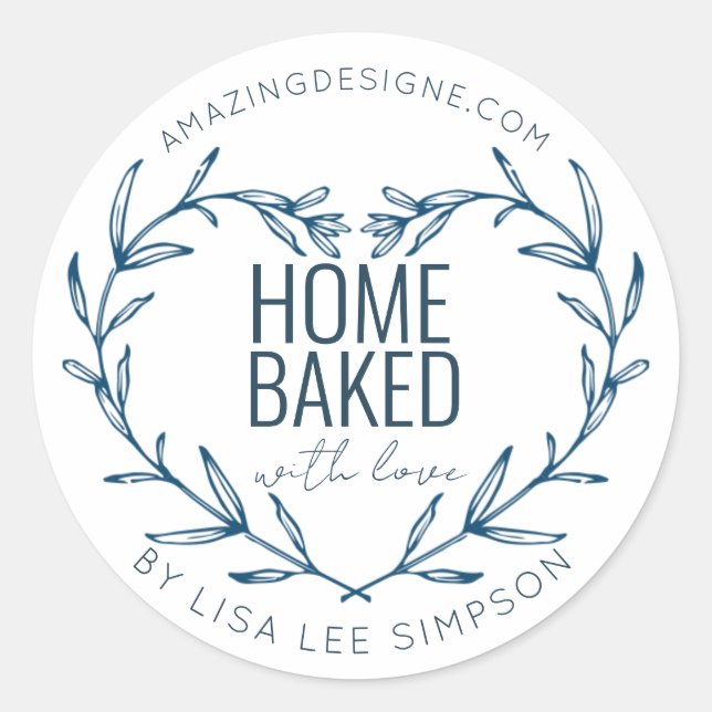 Sticker Rond Blue Home baked With Love heart (Devant)