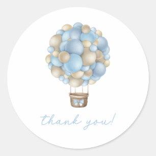 Sticker Rond Blue Hot Air Balloon Boy Baby shower