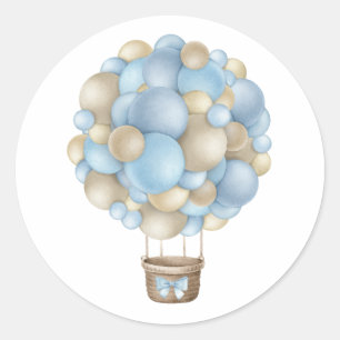 Sticker Rond Blue Hot Air Balloon Boy Baby shower
