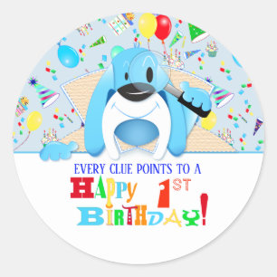 Sticker Rond Blue Hound Chien Mystery Détective Anniversaire