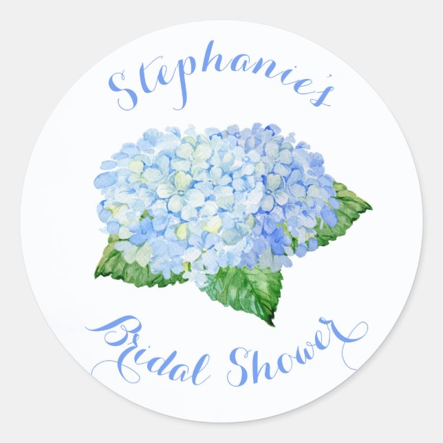 Sticker Rond Blue Hydrangea Aquarelle Fête des mariées florale (Devant)