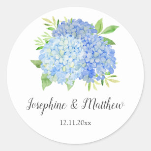 Sticker Rond Blue Hydrangea Aquarelle Mariage Floral