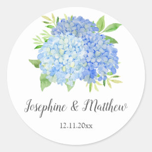 Sticker Rond Blue Hydrangea Aquarelle Mariage Floral