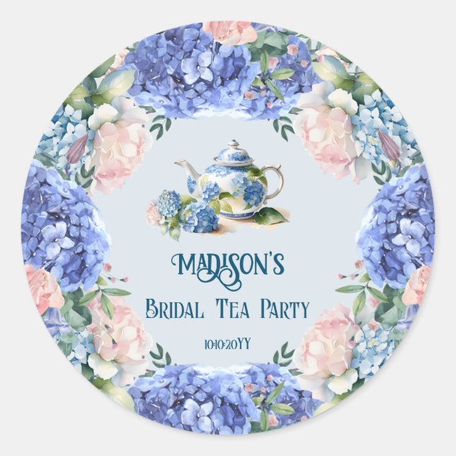 Sticker Rond Blue Hydrangea Bride Tea Party (Devant)