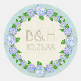 Sticker Rond Blue Hydrangea dentelle Floral Formal Élégant Mari