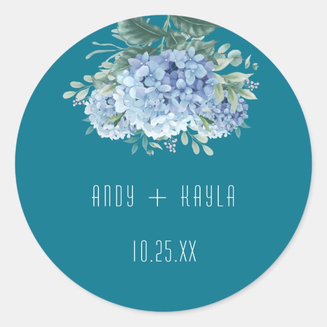 Sticker Rond Blue Hydrangea Élégant réservoir de mariage vous (Devant)