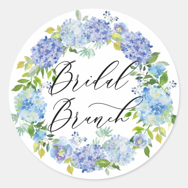 Sticker Rond Blue Hydrangea Fleurs Wreath Bridal Brunch (Devant)