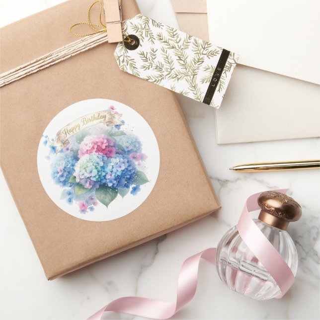 Sticker Rond Blue Hydrangea Floral  (Cadeaux)