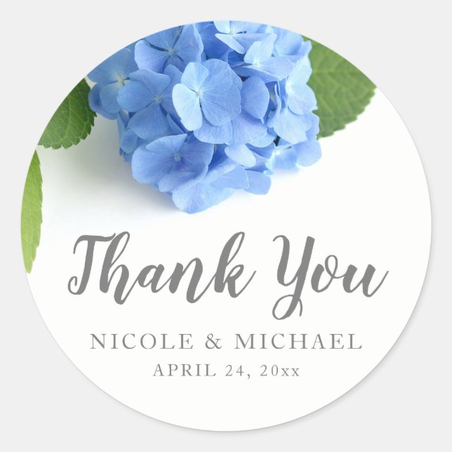 Sticker Rond Blue Hydrangea Mariage Floral Merci (Devant)