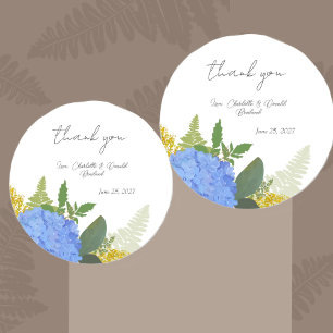 Sticker Rond Blue Hydrangea Moderne Mariage Floral Merci