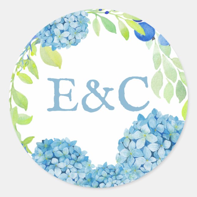 Sticker Rond Blue Hydrangea Sophisticated Mariage (Devant)