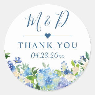 Sticker Rond Blue Hydrangeas Floral Wedding Favor Merci