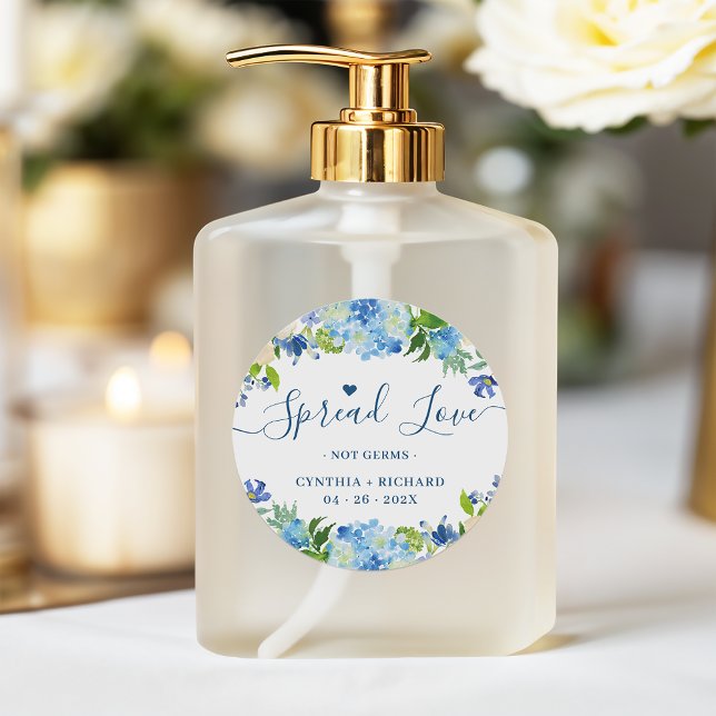 Sticker Rond Blue Hydrangeas Floral Wedding Favor Sanitizer (Créateur téléchargé)