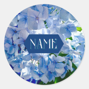 Sticker Rond Blue Hydrangeas Nom personnalisé