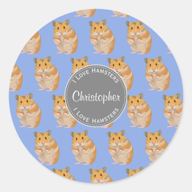 Sticker Rond Blue I love Hamsters Hamster Motif (Devant)